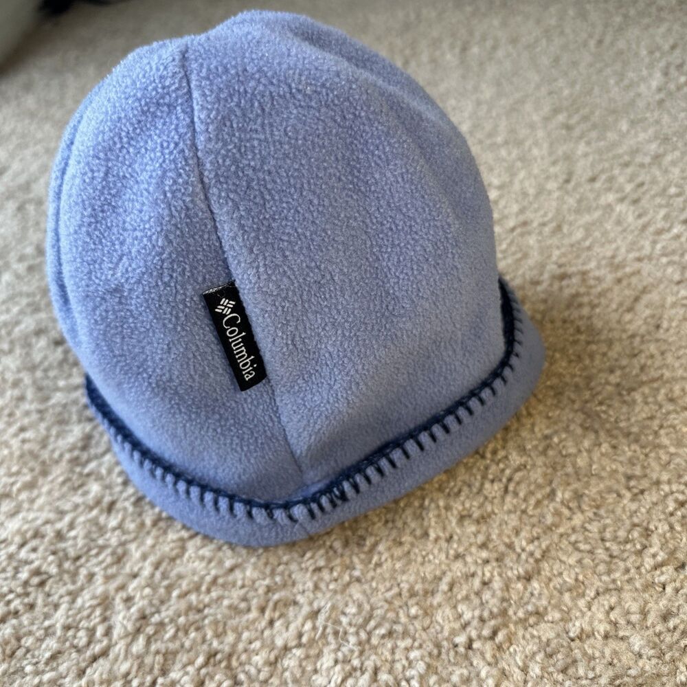 Columbia Light Blue Fleece Winter Hat Blanket Stitch Women Small/Medium